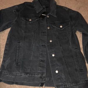 Black distressed denim jacket